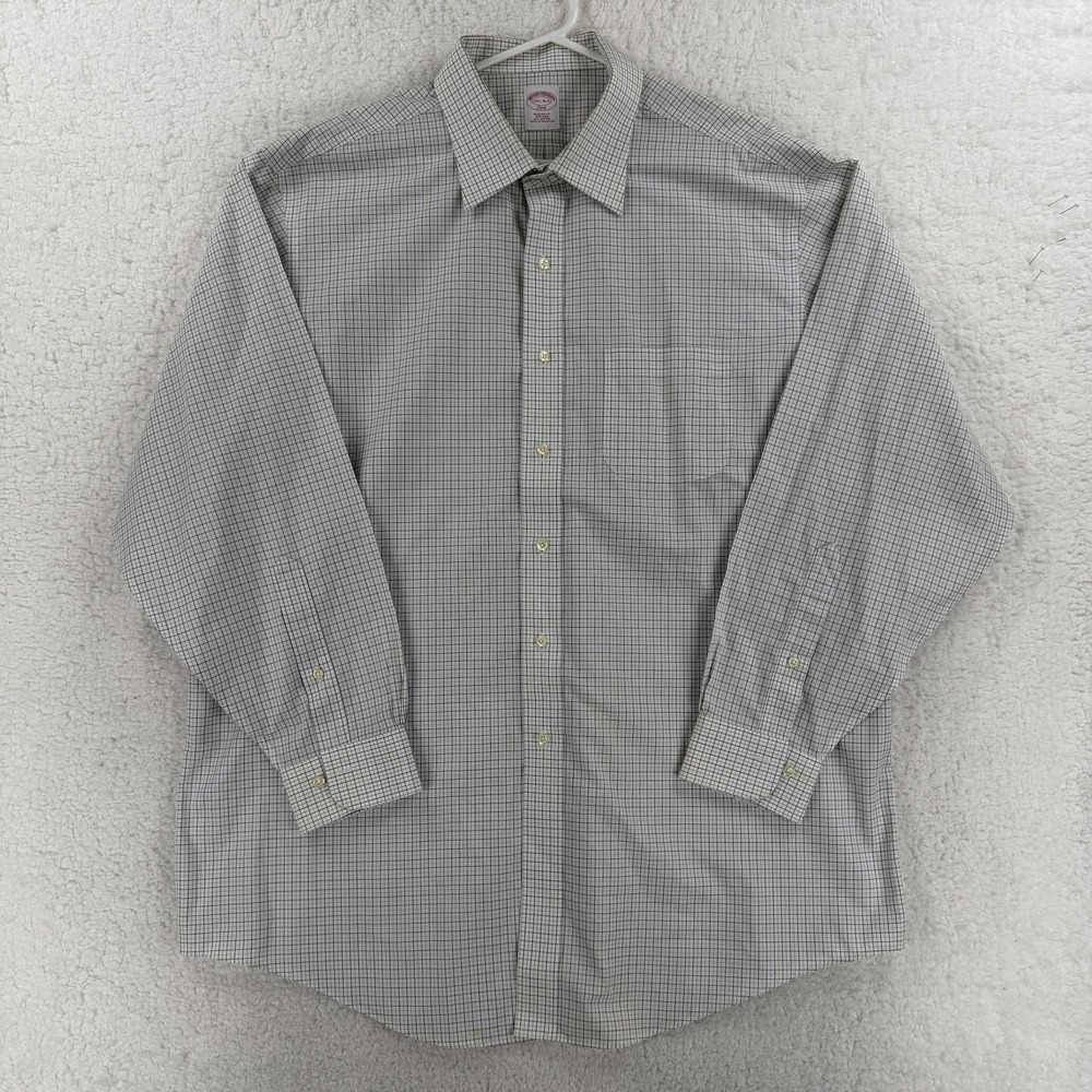 Brooks Brothers Shirt Mens 17.5 34/35 Blue Check Non Iron Long Sleeve Dress